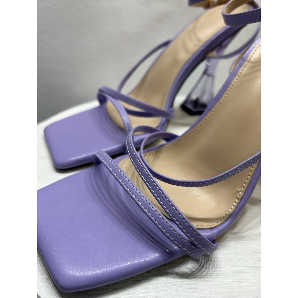 Crystal Heel Square Toe Lilac High Heel Strappy Sandals Women Size 40/US 9.5 EUC - Picture 6 of 10